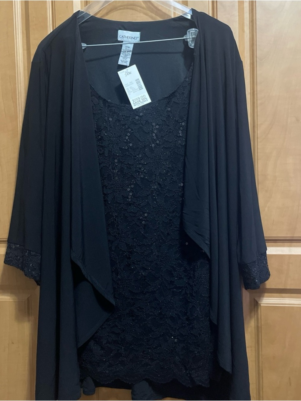 Catherines 3/4 Sleeve Jacket with Layered Tank Sequin Lace Size 24 W